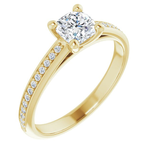 10K Yellow Gold Customizable Cathedral-set Cushion Cut Style with Shared Prong Band