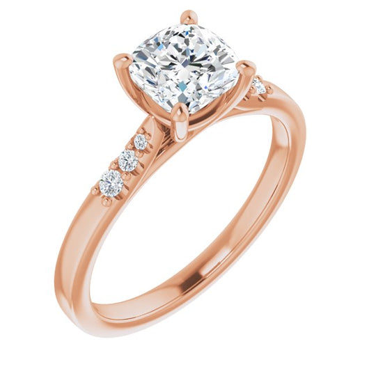 10K Rose Gold Customizable 7-stone Cushion Cut Cathedral Style with Triple Graduated Round Cut Side Stones