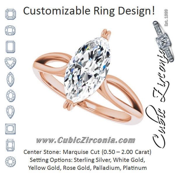 Cubic Zirconia Engagement Ring- The Gayle (Customizable Marquise Cut Solitaire with Wide-Split Band)