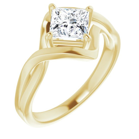 10K Yellow Gold Customizable Princess/Square Cut Hurricane-inspired Bypass Solitaire