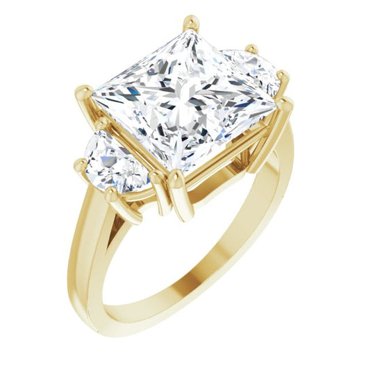 10K Yellow Gold Customizable 3-stone Design with Princess/Square Cut Center and Half-moon Side Stones