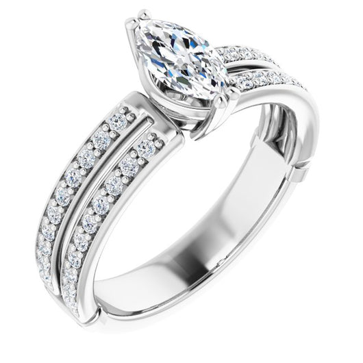 14K White Gold Customizable Marquise Cut Design featuring Split Band with Accents