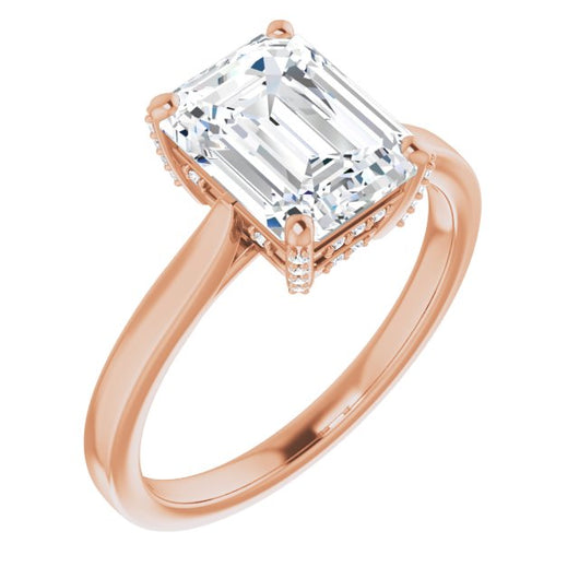 10K Rose Gold Customizable Cathedral-Raised Emerald/Radiant Cut Style with Prong Accents Enhancement