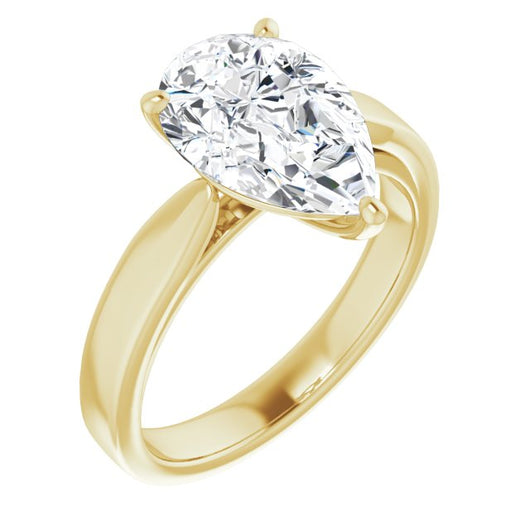 10K Yellow Gold Customizable Pear Cut Cathedral Solitaire with Wide Tapered Band