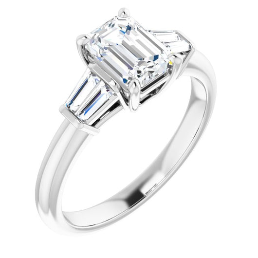 10K White Gold Customizable 5-stone Emerald/Radiant Cut Style with Quad Tapered Baguettes