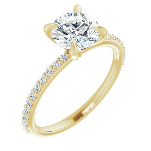 10K Yellow Gold Customizable Round Cut Style with Delicate Pavé Band