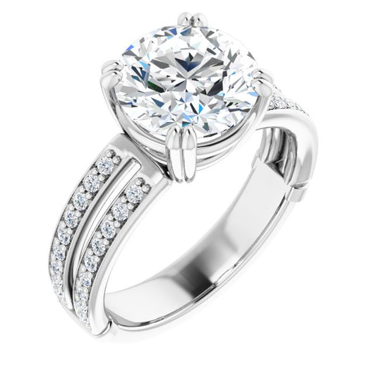 14K White Gold Customizable Round Cut Design featuring Split Band with Accents