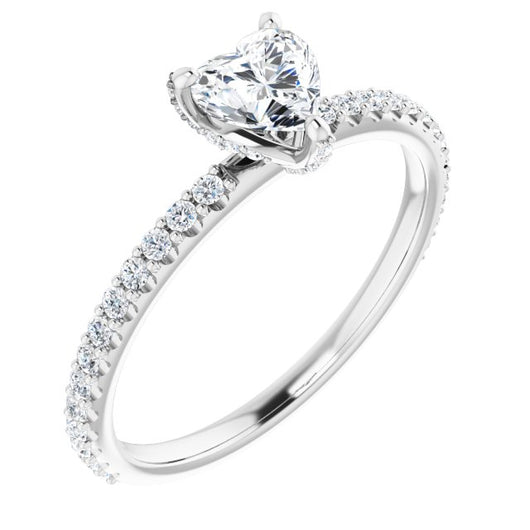 10K White Gold Customizable Heart Cut Design with Round-Accented Band, Micropav? Under-Halo and Decorative Prong Accents)