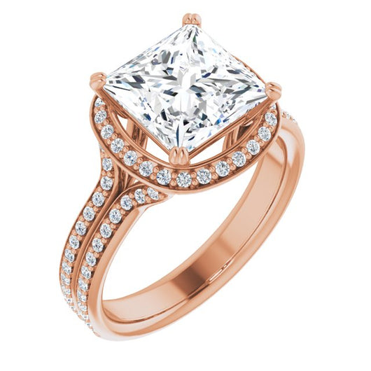 10K Rose Gold Customizable Cathedral-set Princess/Square Cut Style with Split-Pav? Band