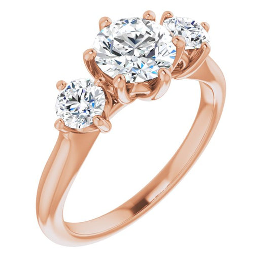 10K Rose Gold Customizable Triple Round Cut Design with Decorative Trellis