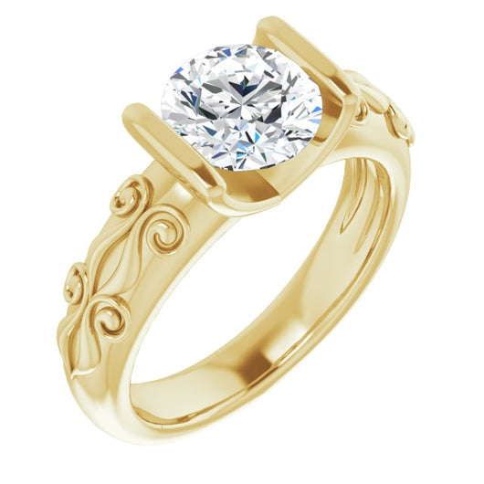 10K Yellow Gold Customizable Bar-set Round Cut Setting featuring Organic Band