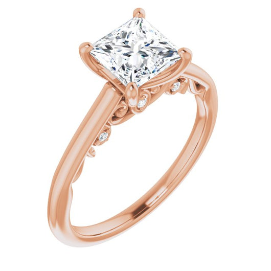 10K Rose Gold Customizable Cathedral-set Princess/Square Cut Style featuring Peekaboo Trellis Hidden Stones