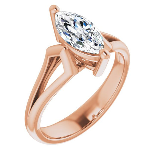 10K Rose Gold Customizable Cathedral-Raised Marquise Cut Solitaire with Angular Chevron Split Band