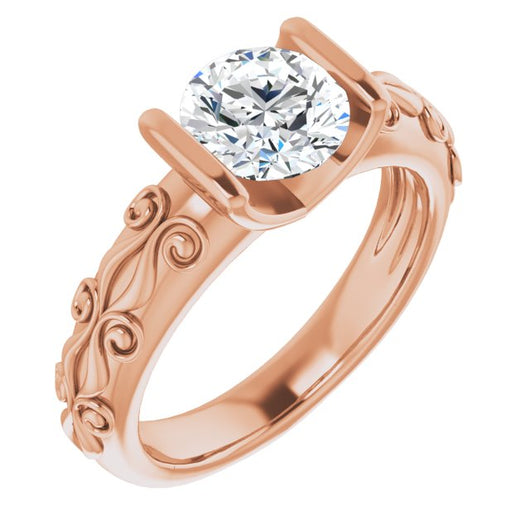 10K Rose Gold Customizable Bar-set Round Cut Setting featuring Organic Band