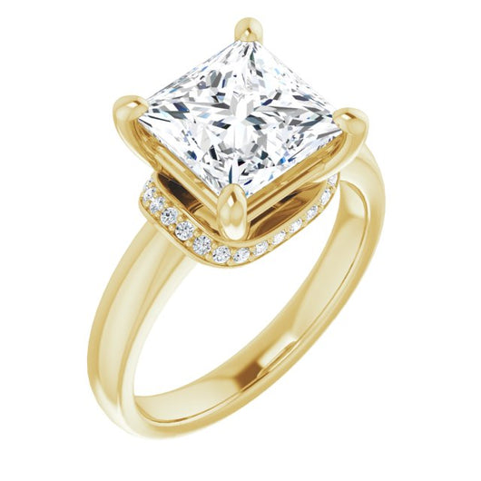 10K Yellow Gold Customizable Princess/Square Cut Style featuring Saddle-shaped Under Halo