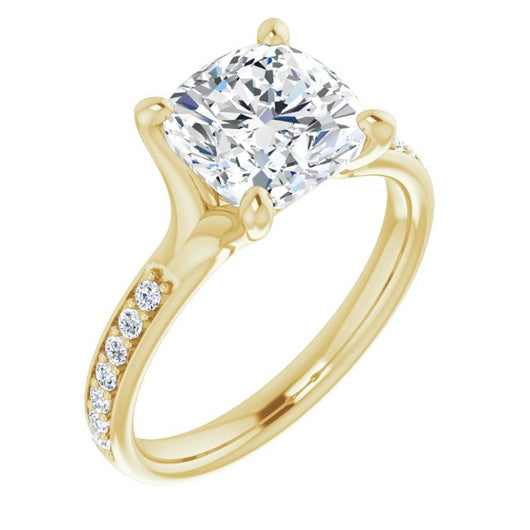 10K Yellow Gold Customizable Heavy Prong-Set Cushion Cut Style with Round Cut Band Accents