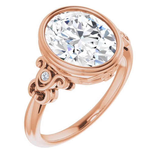 10K Rose Gold Customizable 5-stone Design with Oval Cut Center and Quad Round-Bezel Accents