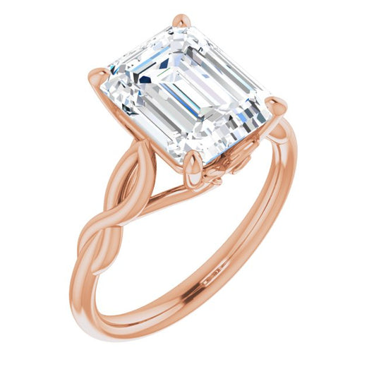 10K Rose Gold Customizable Emerald/Radiant Cut Solitaire with Braided Infinity-inspired Band and Fancy Basket)