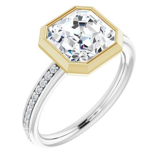 14K White & Yellow Gold Customizable Bezel-Set Asscher Cut Center with Thin Shared Prong Band