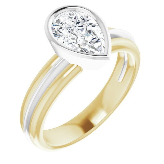 14K Yellow & White Gold Customizable Bezel-set Pear Cut Solitaire with Grooved Band