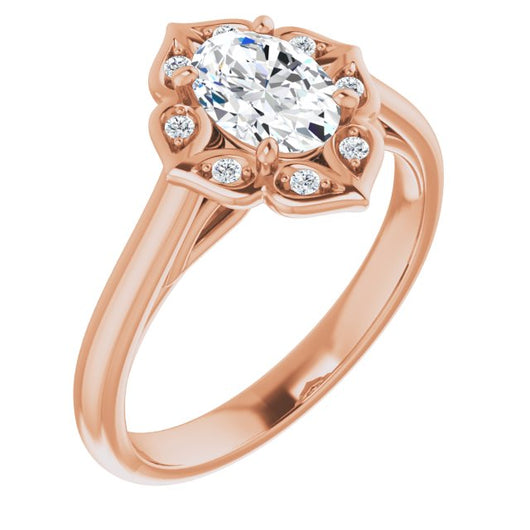 10K Rose Gold Customizable Cathedral-raised Oval Cut Design with Star Halo & Round-Bezel Peekaboo Accents