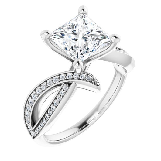 10K White Gold Customizable Princess/Square Cut Design with Swooping Pavé Bypass Band