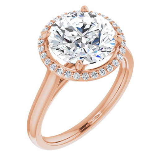 10K Rose Gold Customizable Halo-Styled Cathedral Round Cut Design