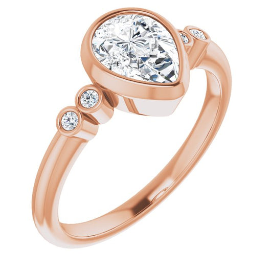 10K Rose Gold Customizable 5-stone Bezel-set Pear Cut Design with Quad Round-Bezel Side Stones