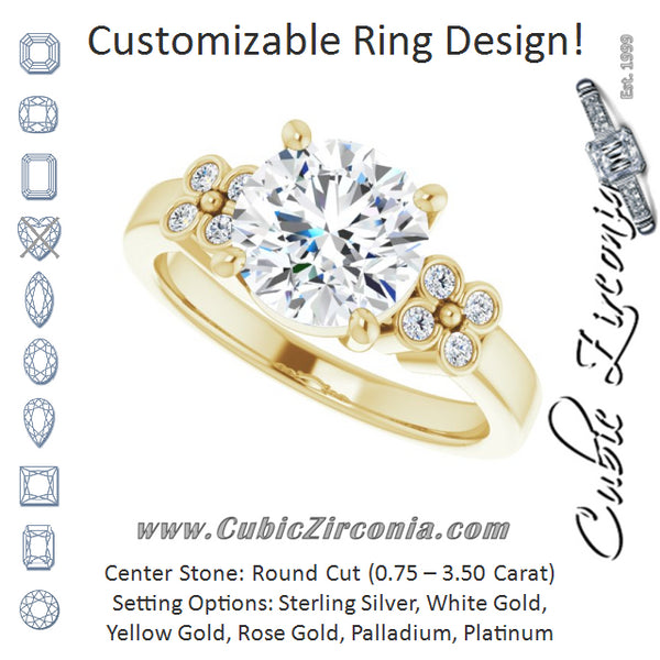 Cubic Zirconia Engagement Ring- The Heidi Grethe (Customizable 9-stone Design with Round Cut Center and Complementary Quad Bezel-Accent Sets)