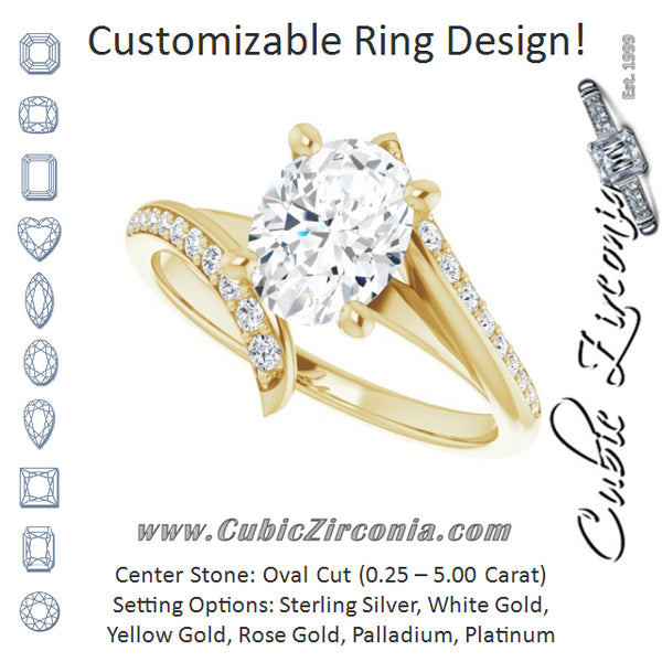 Cubic Zirconia Engagement Ring- The Cassy Anya (Customizable Oval Cut Style with Artisan Bypass and Shared Prong Band)