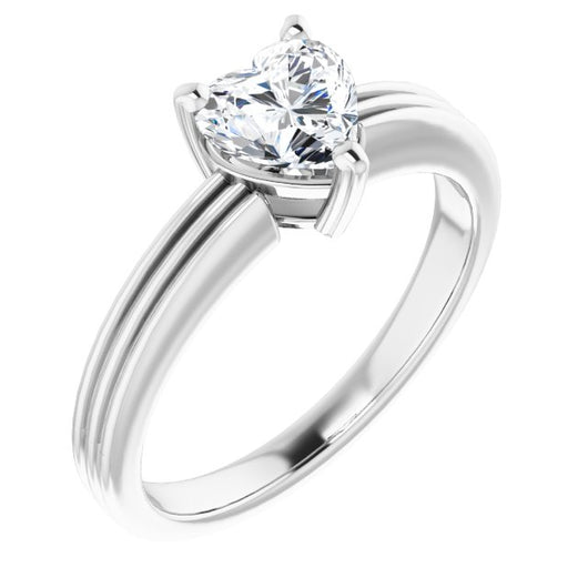 10K White Gold Customizable Heart Cut Solitaire with Double-Grooved Band