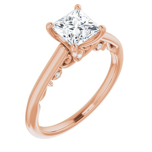 10K Rose Gold Customizable Cathedral-set Princess/Square Cut Style featuring Peekaboo Trellis Hidden Stones