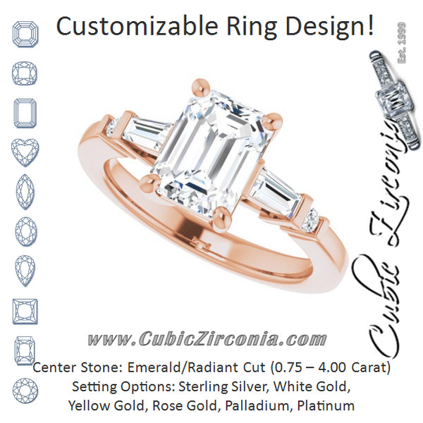 Cubic Zirconia Engagement Ring- The Belem (Customizable 5-stone Baguette+Round-Accented Emerald Cut Design))