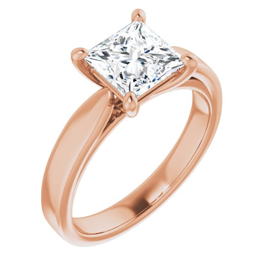 10K Rose Gold Customizable Princess/Square Cut Cathedral Solitaire with Wide Tapered Band