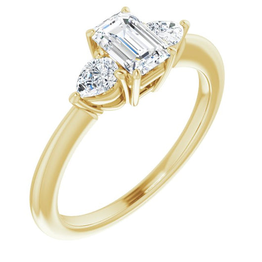 10K Yellow Gold Customizable 3-stone Emerald/Radiant Style with Pear Accents