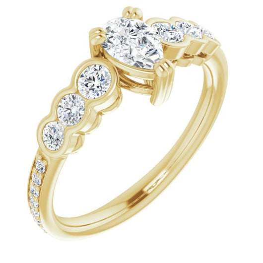 10K Yellow Gold Customizable Pear Cut 7-stone Style Enhanced with Bezel Accents and Shared Prong Band