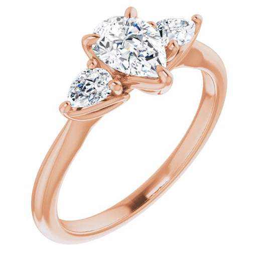 10K Rose Gold Customizable 3-stone Design with Pear Cut Center and Dual Large Pear Side Stones