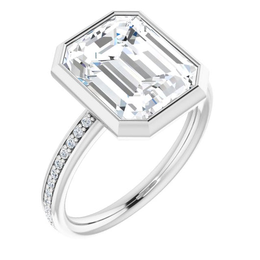 10K White Gold Customizable Bezel-Set Emerald/Radiant Cut Center with Thin Shared Prong Band