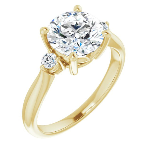 14K Yellow Gold Customizable 3-stone Round Cut Design with Twin Petite Round Accents