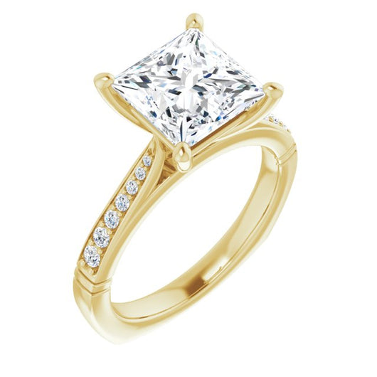 10K Yellow Gold Customizable Princess/Square Cut Design with Tapered Euro Shank and Graduated Band Accents