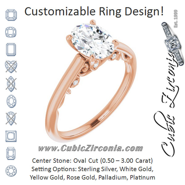 Cubic Zirconia Engagement Ring- The Heilanda (Customizable Cathedral-set Oval Cut Style featuring Peekaboo Trellis Hidden Stones)