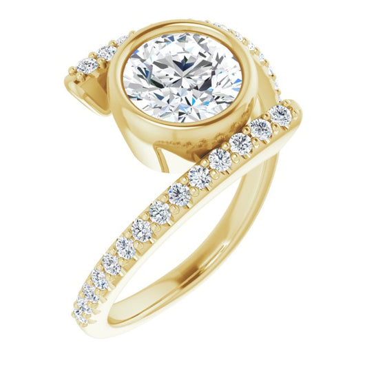 10K Yellow Gold Customizable Bezel-set Round Cut Design with Bypass Pavé Band