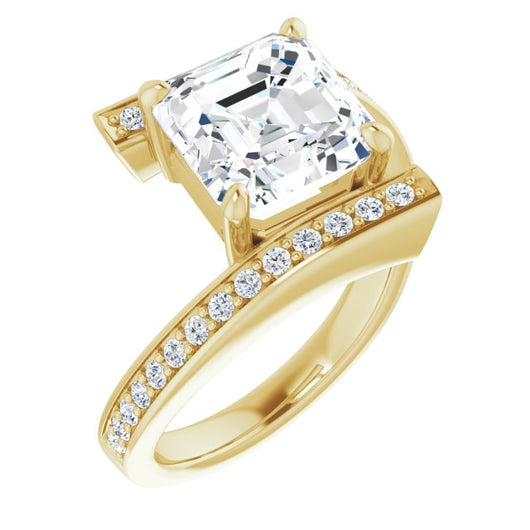 10K Yellow Gold Customizable Faux-Bar-set Asscher Cut Design with Accented Bypass Band