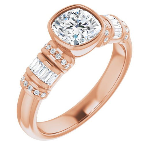 10K Rose Gold Customizable Bezel-set Cushion Cut Setting with Wide Sleeve-Accented Band