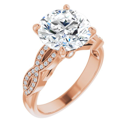 10K Rose Gold Customizable Round Cut Design featuring Infinity Pavé Band and Round-Bezel Peekaboos