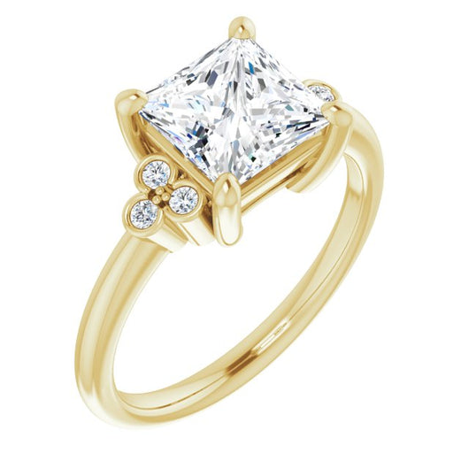 10K Yellow Gold Customizable 7-stone Princess/Square Cut Center with Round-Bezel Side Stones