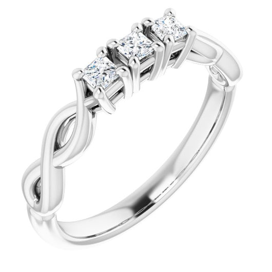 10K White Gold Customizable Triple Princess/Square Cut Design with Twisting Infinity Split Band