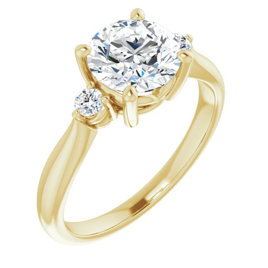 10K Yellow Gold Customizable 3-stone Round Cut Design with Twin Petite Round Accents