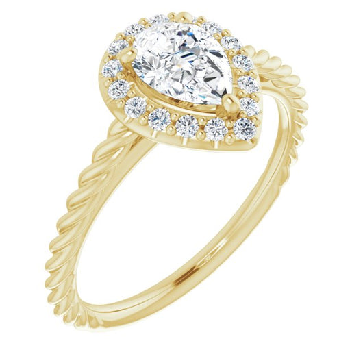 10K Yellow Gold Customizable Cathedral-set Pear Cut Design with Halo and Twisty Rope Band