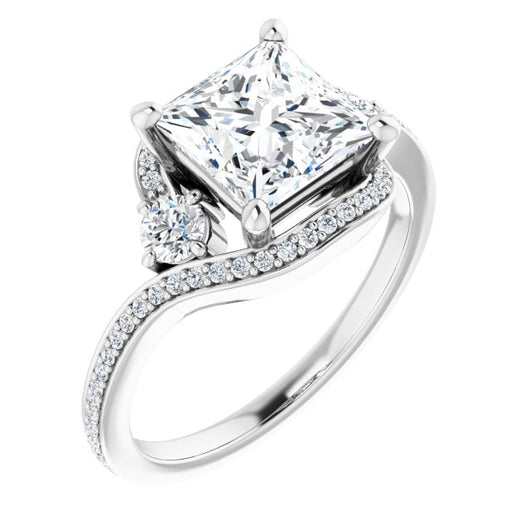 10K White Gold Customizable Princess/Square Cut Bypass Design with Semi-Halo and Accented Band